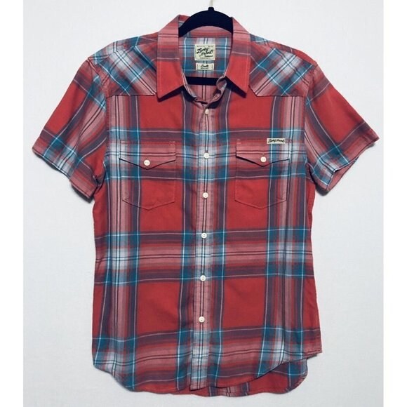 Lucky Brand Mens Small Plaid Button Front Western Shirt Short Sleeves - Picture 1 of 4